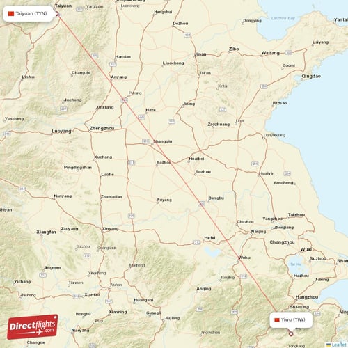 Taiyuan - Yiwu direct flight map