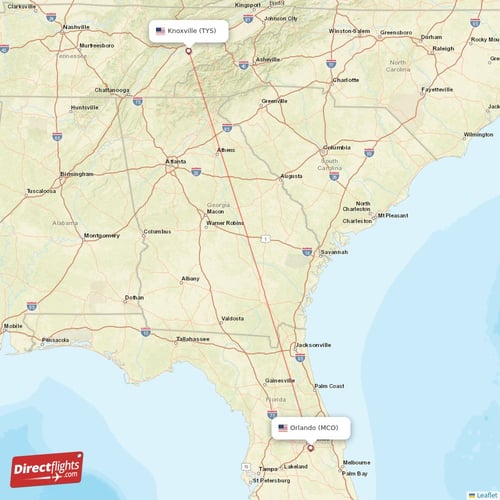 Knoxville - Orlando direct flight map