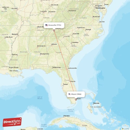 Knoxville - Miami direct flight map