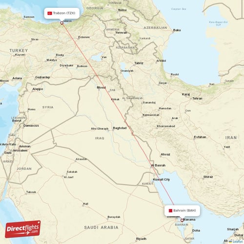Trabzon - Bahrain direct flight map