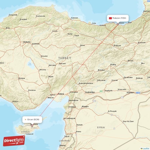 Trabzon - Ercan direct flight map