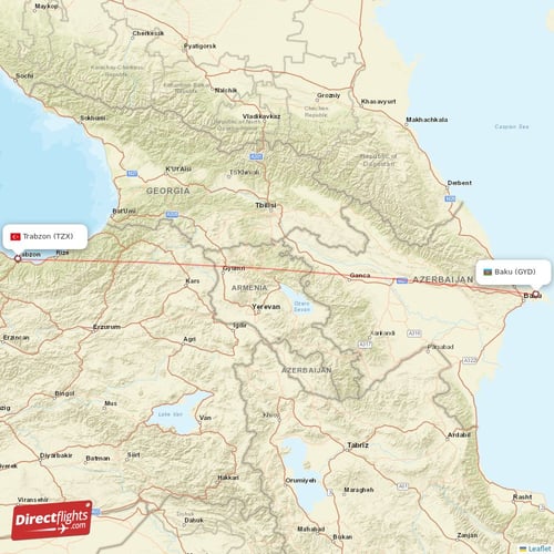 Trabzon - Baku direct flight map