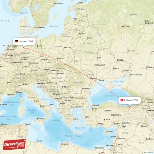 Trabzon - Hanover direct flight map