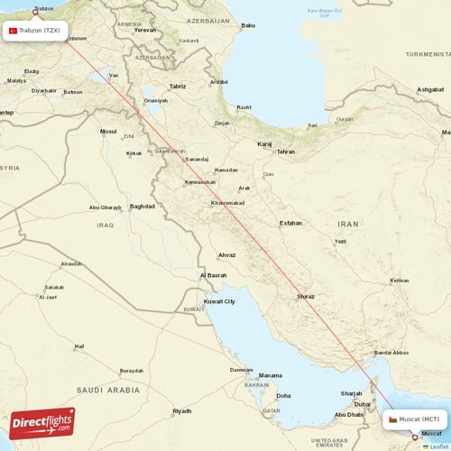 Trabzon - Muscat direct flight map