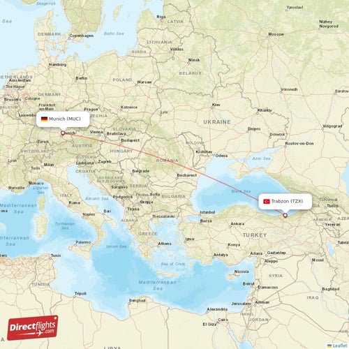 Trabzon - Munich direct flight map
