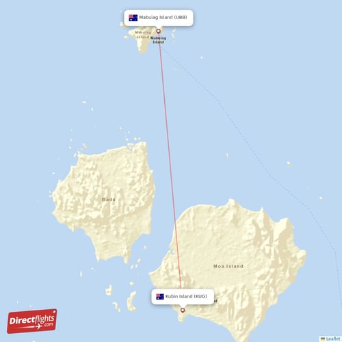 Mabuiag Island - Kubin Island direct flight map