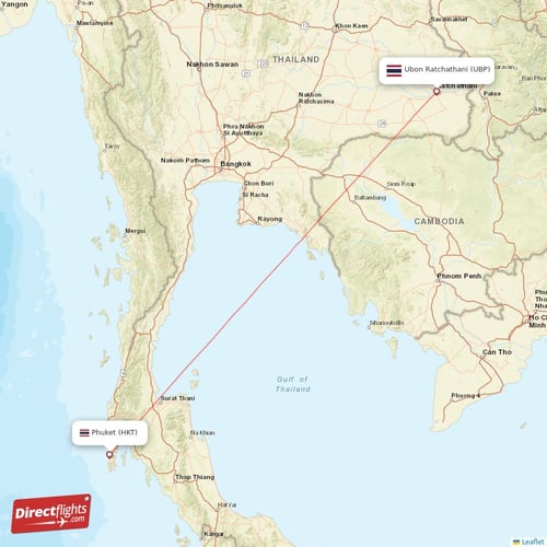 Ubon Ratchathani - Phuket direct flight map
