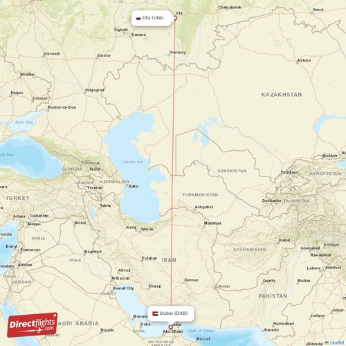 Ufa - Dubai direct flight map