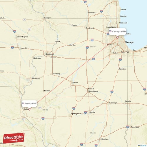 Quincy - Chicago direct flight map