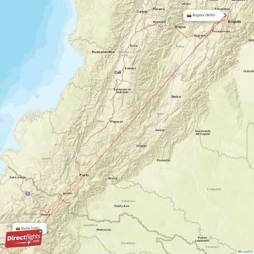 Quito - Bogota direct flight map