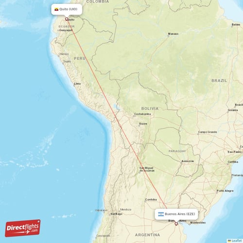 Quito - Buenos Aires direct flight map