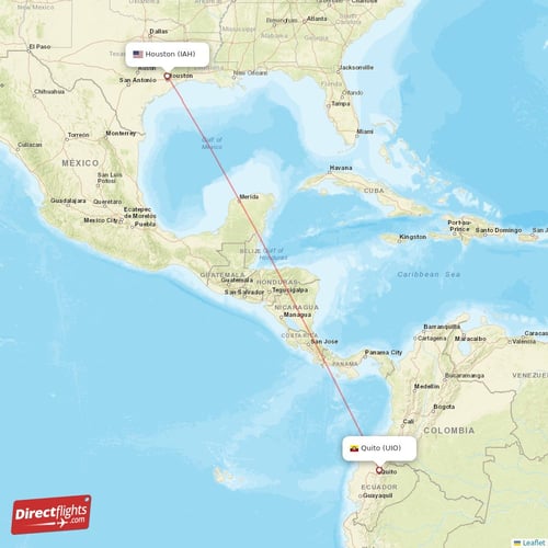 Quito - Houston direct flight map