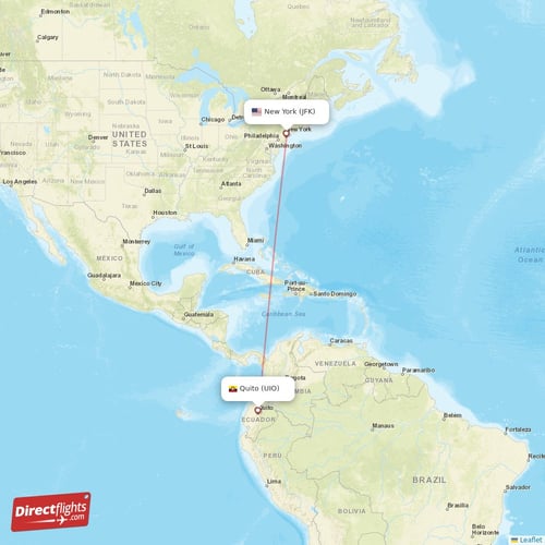 Quito - New York direct flight map