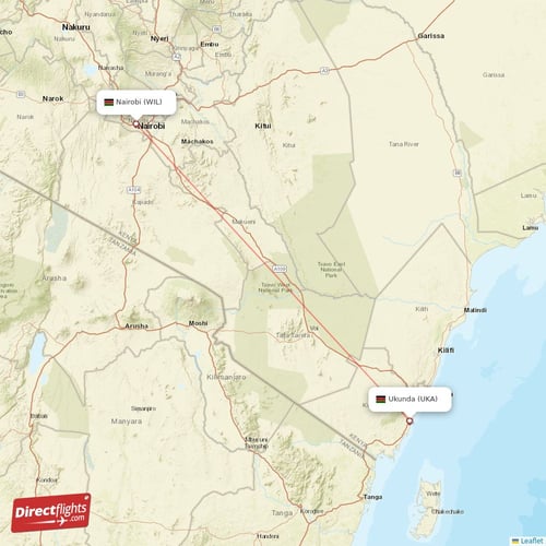 Ukunda - Nairobi direct flight map