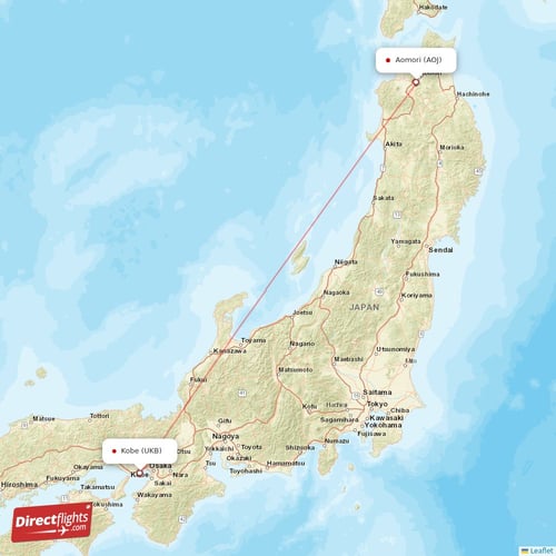 Kobe - Aomori direct flight map