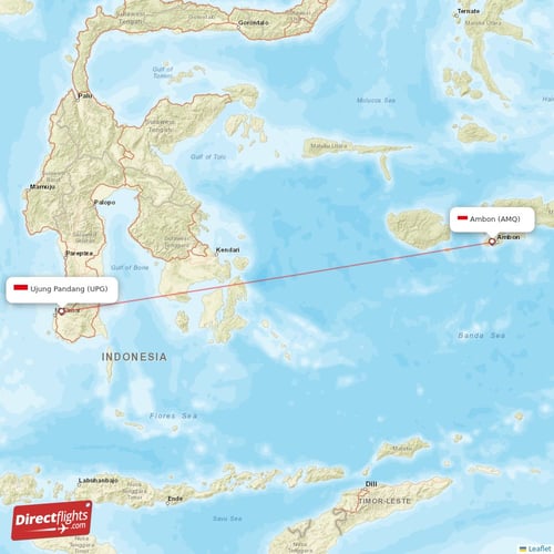 Ujung Pandang - Ambon direct flight map