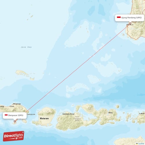 Ujung Pandang - Denpasar direct flight map