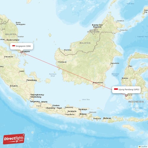 Ujung Pandang - Singapore direct flight map