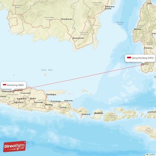 Ujung Pandang - Semarang direct flight map