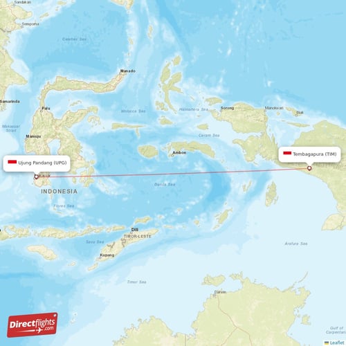 Ujung Pandang - Tembagapura direct flight map