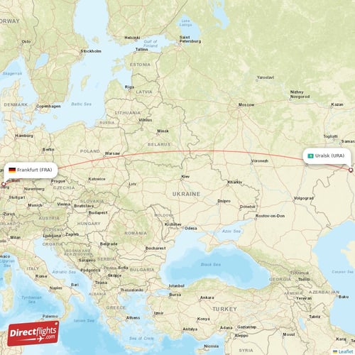 Uralsk - Frankfurt direct flight map