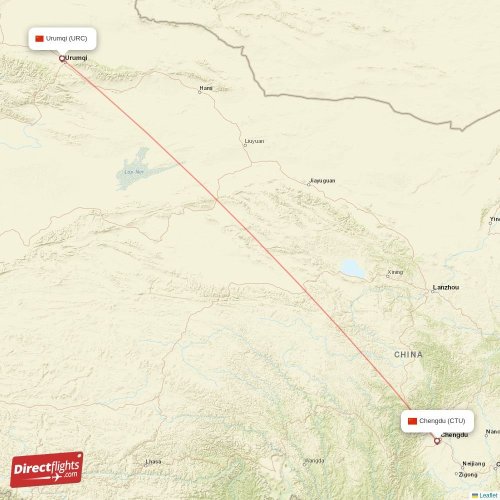 Urumqi - Chengdu direct flight map