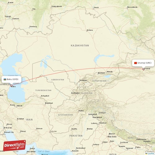 Urumqi - Baku direct flight map
