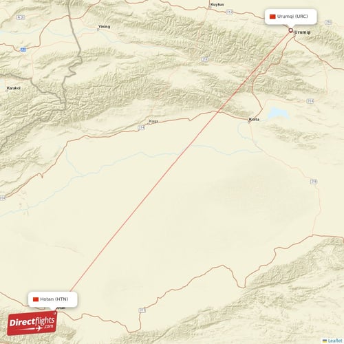 Urumqi - Hotan direct flight map