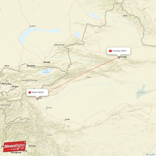 Urumqi - Kashi direct flight map