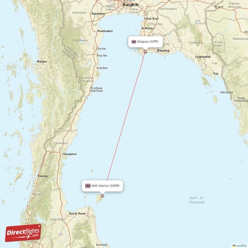 Koh Samui - Utapao direct flight map