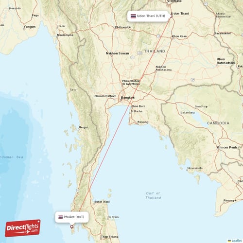 Udon Thani - Phuket direct flight map