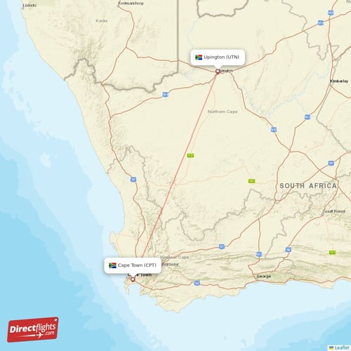 Upington - Cape Town direct flight map