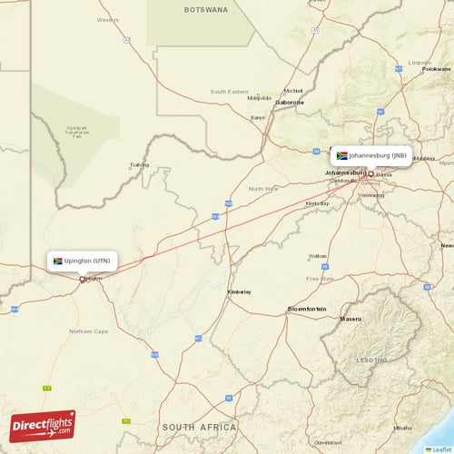 Upington - Johannesburg direct flight map