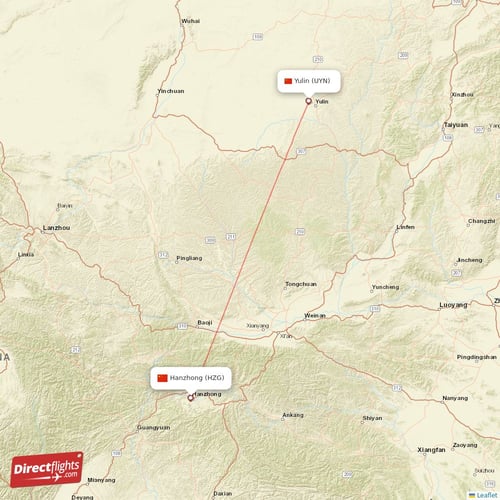 Yulin - Hanzhong direct flight map