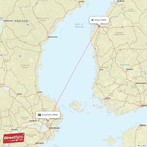 Vaasa - Stockholm direct flight map