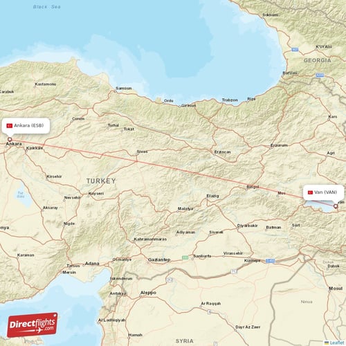 Van - Ankara direct flight map