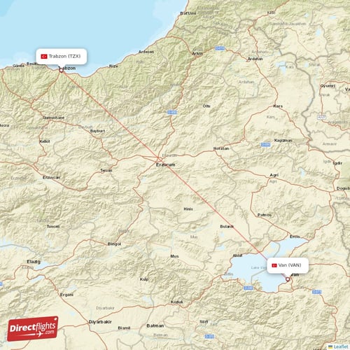 Van - Trabzon direct flight map