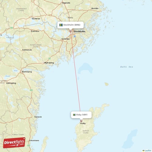Visby - Stockholm direct flight map