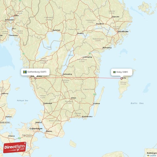 Visby - Gothenburg direct flight map