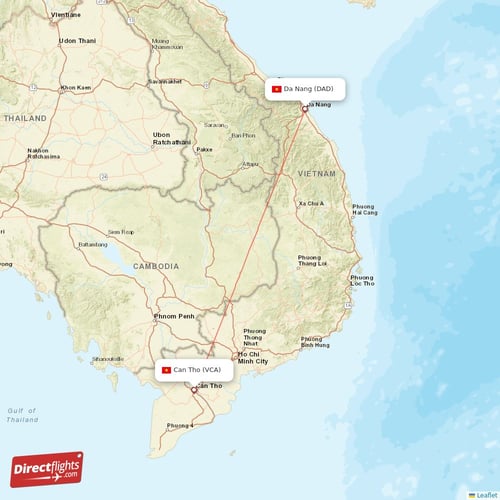 Can Tho - Da Nang direct flight map