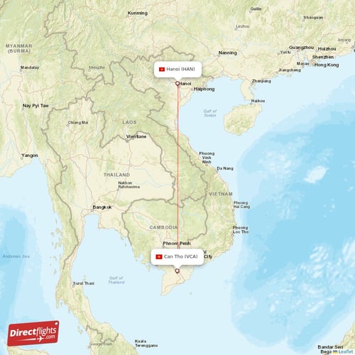 Can Tho - Hanoi direct flight map