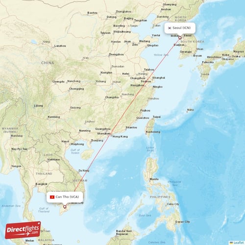 Can Tho - Seoul direct flight map