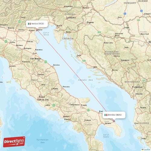 Venice - Brindisi direct flight map