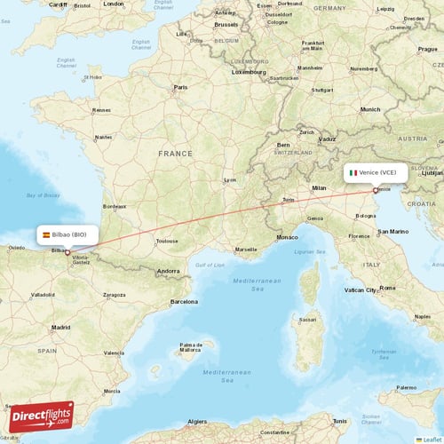 Venice - Bilbao direct flight map