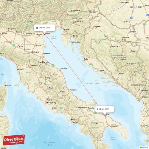 Venice - Bari direct flight map