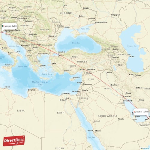 Venice - Dubai direct flight map