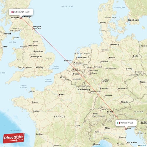 Venice - Edinburgh direct flight map