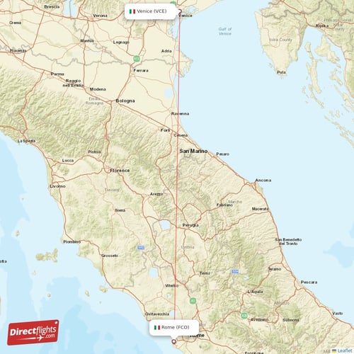 Venice - Rome direct flight map