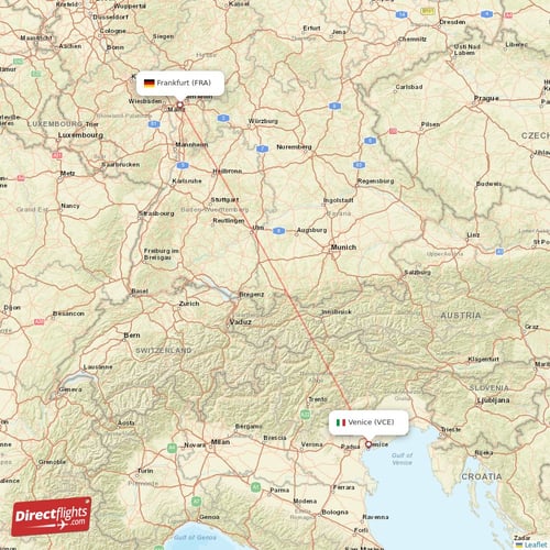 Venice - Frankfurt direct flight map