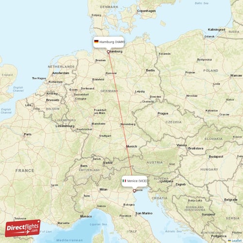 Venice - Hamburg direct flight map